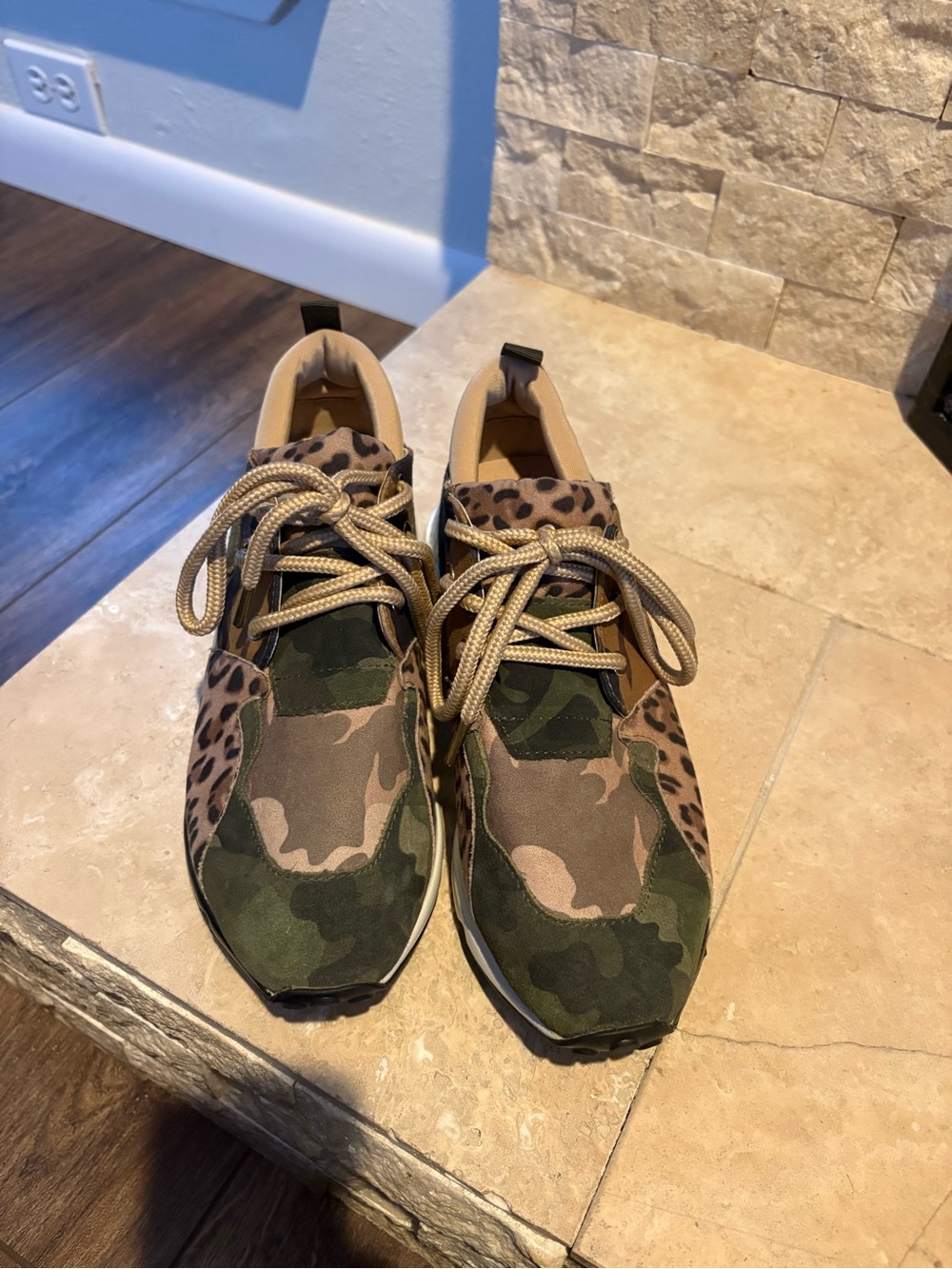 Steve Madden Camo & Leopard Print Sneakers in Brown and Green - Picture 5 of 10